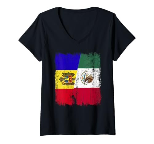 Damen Moldawien, Mexiko, halbe Flagge, moldauisches mexikanisches Erbe T-Shirt mit V-Ausschnitt Damen Moldawien, Mexiko, halbe Flagge, moldauisches mexikanisches Erbe T-Shirt mit V-Ausschnitt von Mexico Flag Designs Proud Mexican Roots