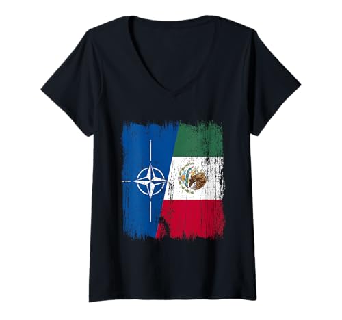 Damen NATO Mexiko Halbflagge OTAN mexikanisches Erbe T-Shirt mit V-Ausschnitt Damen NATO Mexiko Halbflagge OTAN mexikanisches Erbe T-Shirt mit V-Ausschnitt von Mexico Flag Designs Proud Mexican Roots