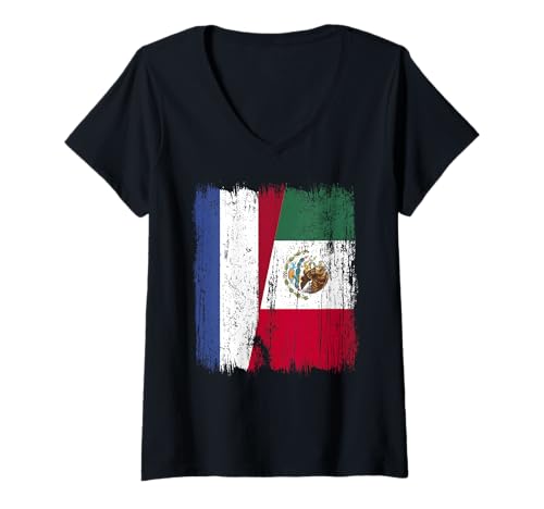 Damen Niederlande Mexiko Halbflagge Niederländisches mexikanisches Erbe T-Shirt mit V-Ausschnitt Damen Niederlande Mexiko Halbflagge Niederländisches mexikanisches Erbe T-Shirt mit V-Ausschnitt von Mexico Flag Designs Proud Mexican Roots