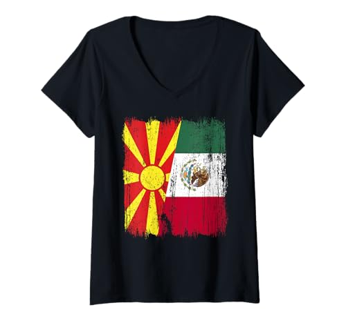 Damen Nordmazedonien, Mexiko, halbe Flagge, mazedonisches mexikanisches Erbe T-Shirt mit V-Ausschnitt Damen Nordmazedonien, Mexiko, halbe Flagge, mazedonisches mexikanisches Erbe T-Shirt mit V-Ausschnitt von Mexico Flag Designs Proud Mexican Roots