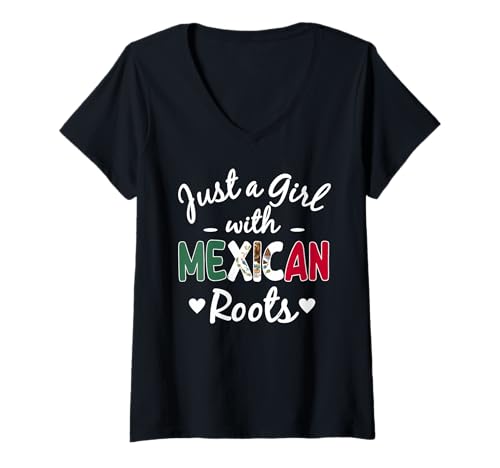 Damen Nur EIN Mädchen mit mexikanischen Wurzeln Mexico Latino Women Pride T-Shirt mit V-Ausschnitt von Mexico Flag Designs Proud Mexican Roots