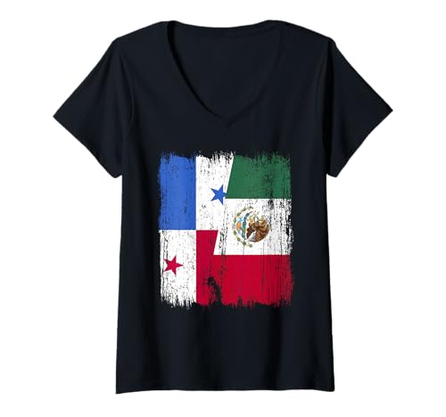 Damen Panama Mexiko Halbflagge Panamaisch Mexikanisches Erbe T-Shirt mit V-Ausschnitt Damen Panama Mexiko Halbflagge Panamaisch Mexikanisches Erbe T-Shirt mit V-Ausschnitt von Mexico Flag Designs Proud Mexican Roots