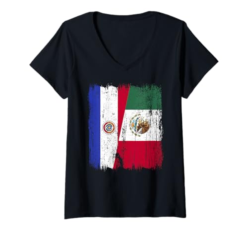 Damen Paraguay Mexiko Halbflagge Paraguayisches mexikanisches Erbe T-Shirt mit V-Ausschnitt Damen Paraguay Mexiko Halbflagge Paraguayisches mexikanisches Erbe T-Shirt mit V-Ausschnitt von Mexico Flag Designs Proud Mexican Roots