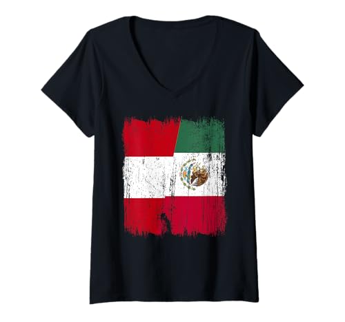 Damen Peru Mexiko Halbflagge Peruanisches mexikanisches Erbe T-Shirt mit V-Ausschnitt Damen Peru Mexiko Halbflagge Peruanisches mexikanisches Erbe T-Shirt mit V-Ausschnitt von Mexico Flag Designs Proud Mexican Roots