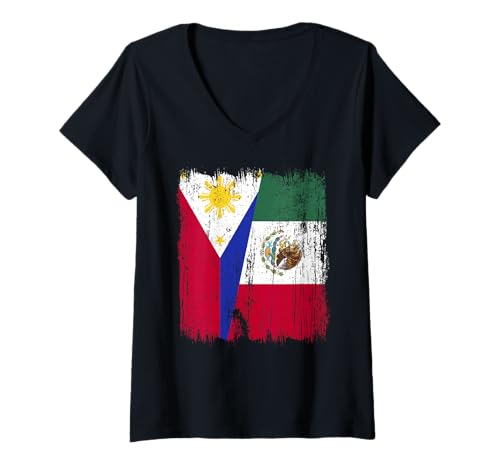 Damen Philippinen Mexiko halbe Flagge Philippinisches mexikanisches Erbe T-Shirt mit V-Ausschnitt Damen Philippinen Mexiko halbe Flagge Philippinisches mexikanisches Erbe T-Shirt mit V-Ausschnitt von Mexico Flag Designs Proud Mexican Roots