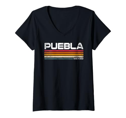 Damen Puebla Mexiko Retro Design Orgullo Poblano T-Shirt mit V-Ausschnitt Damen Puebla Mexiko Retro Design Orgullo Poblano T-Shirt mit V-Ausschnitt von Mexico Flag Designs Proud Mexican Roots