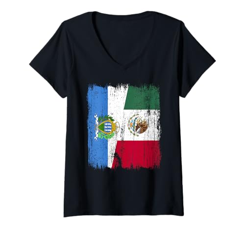 Damen San Marino Mexiko Halbflagge T-Shirt mit V-Ausschnitt Damen San Marino Mexiko Halbflagge T-Shirt mit V-Ausschnitt von Mexico Flag Designs Proud Mexican Roots