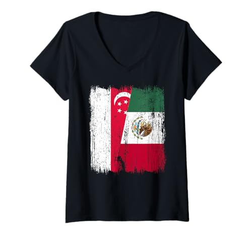 Damen Singapur Mexiko Halbflagge Singapur Mexikanisches Erbe T-Shirt mit V-Ausschnitt Damen Singapur Mexiko Halbflagge Singapur Mexikanisches Erbe T-Shirt mit V-Ausschnitt von Mexico Flag Designs Proud Mexican Roots