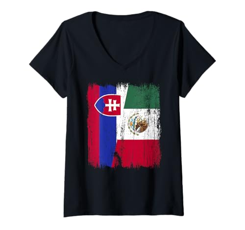 Damen Slowakei, Mexiko, halbe Flagge, slowakisches mexikanisches Erbe T-Shirt mit V-Ausschnitt Damen Slowakei, Mexiko, halbe Flagge, slowakisches mexikanisches Erbe T-Shirt mit V-Ausschnitt von Mexico Flag Designs Proud Mexican Roots