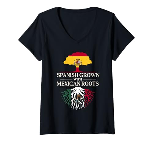 Damen Spanisch gewachsen mit mexikanischen Wurzeln, Spanien, Mexiko T-Shirt mit V-Ausschnitt Damen Spanisch gewachsen mit mexikanischen Wurzeln, Spanien, Mexiko T-Shirt mit V-Ausschnitt von Mexico Flag Designs Proud Mexican Roots