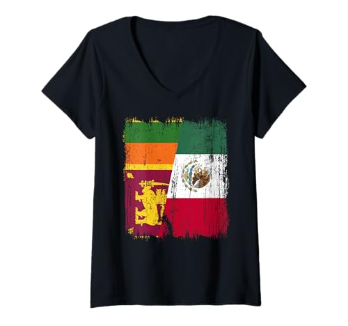 Damen Sri Lanka Mexiko Halbflagge Sri Lanka Mexikanisches Erbe T-Shirt mit V-Ausschnitt Damen Sri Lanka Mexiko Halbflagge Sri Lanka Mexikanisches Erbe T-Shirt mit V-Ausschnitt von Mexico Flag Designs Proud Mexican Roots
