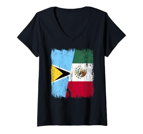 Damen St. Lucia Mexiko Halbflagge St. Lucian Mexikanisches Erbe T-Shirt mit V-Ausschnitt Damen St. Lucia Mexiko Halbflagge St. Lucian Mexikanisches Erbe T-Shirt mit V-Ausschnitt von Mexico Flag Designs Proud Mexican Roots