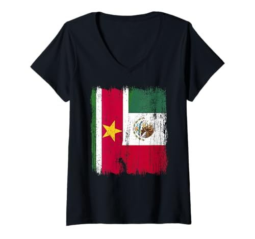 Damen Suriname Mexiko halbe Flagge Surinamesisches mexikanisches Erbe T-Shirt mit V-Ausschnitt Damen Suriname Mexiko halbe Flagge Surinamesisches mexikanisches Erbe T-Shirt mit V-Ausschnitt von Mexico Flag Designs Proud Mexican Roots