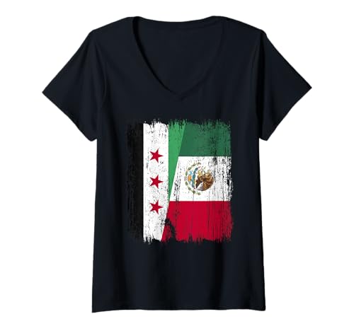 Damen Syrien, Mexiko, halbe Flagge, syrisches mexikanisches Erbe T-Shirt mit V-Ausschnitt Damen Syrien, Mexiko, halbe Flagge, syrisches mexikanisches Erbe T-Shirt mit V-Ausschnitt von Mexico Flag Designs Proud Mexican Roots