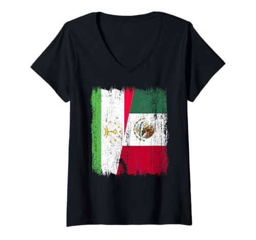 Damen Tadschikistan, Mexiko, halbe Flagge, tadschikisches mexikanisches Erbe T-Shirt mit V-Ausschnitt Damen Tadschikistan, Mexiko, halbe Flagge, tadschikisches mexikanisches Erbe T-Shirt mit V-Ausschnitt von Mexico Flag Designs Proud Mexican Roots