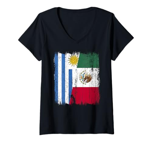 Damen Uruguay Mexiko Halbflagge Uruguayisches mexikanisches Erbe T-Shirt mit V-Ausschnitt Damen Uruguay Mexiko Halbflagge Uruguayisches mexikanisches Erbe T-Shirt mit V-Ausschnitt von Mexico Flag Designs Proud Mexican Roots