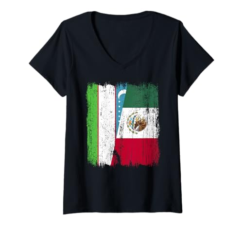 Damen Usbekistan, Mexiko, halbe Flagge, usbekisches mexikanisches Erbe T-Shirt mit V-Ausschnitt Damen Usbekistan, Mexiko, halbe Flagge, usbekisches mexikanisches Erbe T-Shirt mit V-Ausschnitt von Mexico Flag Designs Proud Mexican Roots