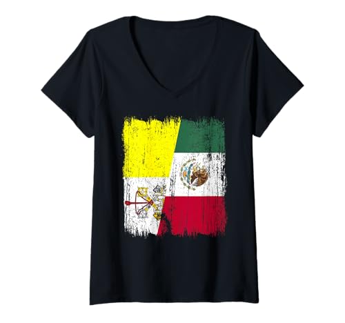 Damen Vatikanstadt Mexiko Halbflagge Vatikan Mexiko Erbe T-Shirt mit V-Ausschnitt Damen Vatikanstadt Mexiko Halbflagge Vatikan Mexiko Erbe T-Shirt mit V-Ausschnitt von Mexico Flag Designs Proud Mexican Roots