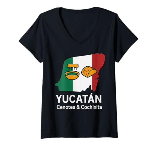 Damen Yucatan Mexiko Centones und Mole Cochinita Yucatan Pride T-Shirt mit V-Ausschnitt Damen Yucatan Mexiko Centones und Mole Cochinita Yucatan Pride T-Shirt mit V-Ausschnitt von Mexico Flag Designs Proud Mexican Roots