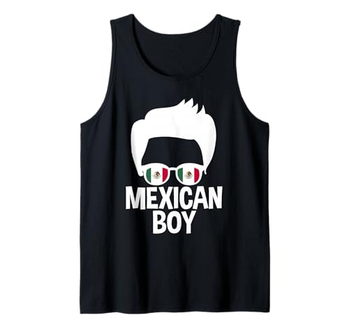 Herren Mexikanischer Junge Mexiko-Flagge Pride Sonnenbrille Haar-Silhouette Tank Top von Mexico Flag Designs Proud Mexican Roots