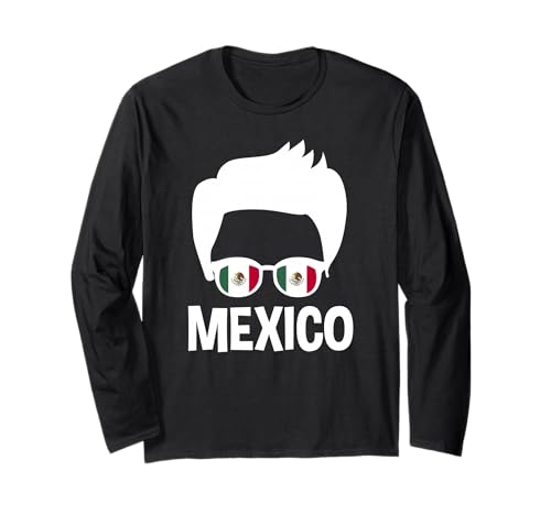 Mexiko Boy Mexikanische Flagge Sonnenbrille Haar-Silhouette Langarmshirt Mexiko Boy Mexikanische Flagge Sonnenbrille Haar-Silhouette Langarmshirt von Mexico Flag Designs Proud Mexican Roots