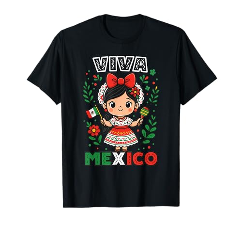 Viva Mexiko Mexikanischer Unabhängigkeitstag Mexikanische Flagge Mädchen T-Shirt von Mexico Flag Designs Proud Mexican Roots