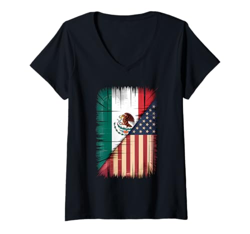 Damen Mexiko-Flagge, mexikanische Wurzeln, stolz T-Shirt mit V-Ausschnitt von Mexico Flag Mexican Roots