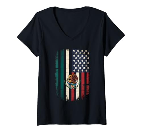 Damen Mexiko Flagge Mexikanische Wurzeln T-Shirt mit V-Ausschnitt Damen Mexiko Flagge Mexikanische Wurzeln T-Shirt mit V-Ausschnitt von Mexico Flag Mexican Roots