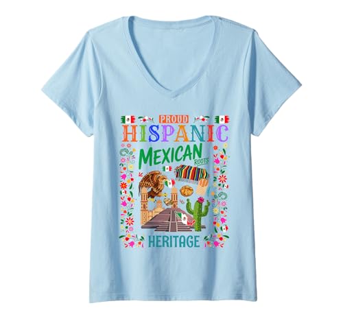 Damen Mexikanisches Erbe Themed Outfit Idee für Kinder & Mexiko Flagge T-Shirt mit V-Ausschnitt von Mexico Hispanic Heritage Month Idea For Women