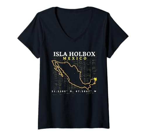Damen Mexiko Isla Holbox T-Shirt mit V-Ausschnitt Damen Mexiko Isla Holbox T-Shirt mit V-Ausschnitt von Mexico Map Designs