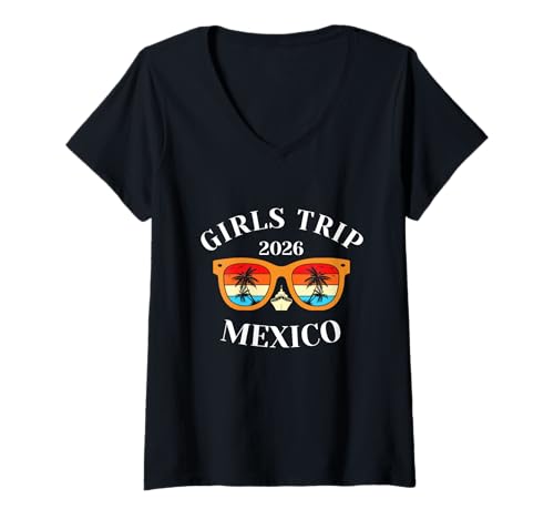 Damen Girls Trip 2026 Mexiko Spring Break 2026 Cruise Vacation T-Shirt mit V-Ausschnitt Damen Girls Trip 2026 Mexiko Spring Break 2026 Cruise Vacation T-Shirt mit V-Ausschnitt von Mexico Spring Break Attire T-Shirts