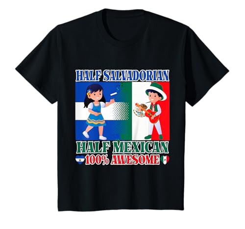 Kinder Halb mexikanisch halb salvadorianische Flagge Mexikos Kleinkind Mädchen Junge T-Shirt von Mexico and El Salvador Kids Clothes