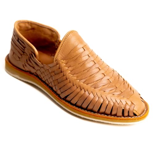 Mexico en la Piel Handgefertigte Huarache-Sandalen aus Leder für Herren, echtes hellbraunes Leder, Slip-On, atmungsaktives Design, ultra-bequeme Innensohle, Freizeit- und Strandschuhe, Größen 40-47, von Mexico en la Piel