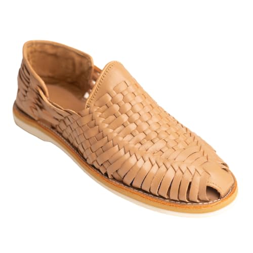 Mexico en la Piel Huaraches Herren-Schlupfsandalen aus echtem gewebtem Leder, bequeme und atmungsaktive Freizeitschuhe, Tan & Shedron, Hellbraun, 46 EU von Mexico en la Piel
