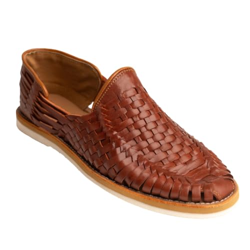 Mexico en la Piel Huaraches Herren-Schlupfsandalen aus echtem gewebtem Leder, bequeme und atmungsaktive Freizeitschuhe, Tan & Shedron, Shedron, 42 EU von Mexico en la Piel