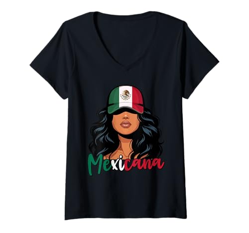 Damen Mexikanisches Mädchen Mexiko Flagge Stolze Mexikanische Frauen T-Shirt mit V-Ausschnitt Damen Mexikanisches Mädchen Mexiko Flagge Stolze Mexikanische Frauen T-Shirt mit V-Ausschnitt von Mexico for Girls and Women Mexican Outfit