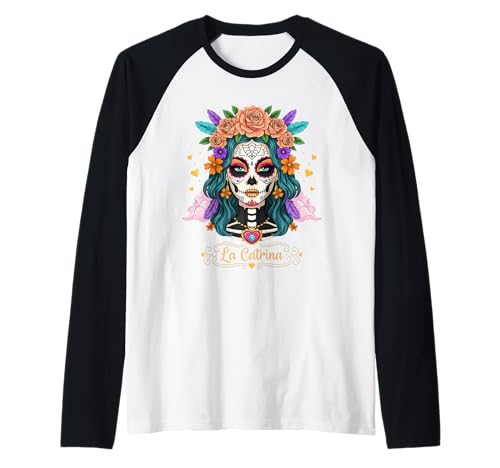 Buntes Totenkopf Damen Design – Mexikanischer Tag der Toten Raglan von Mexikanische Skelett Kunst & Kultur Geschenkidee