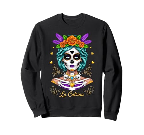 Buntes Totenkopf Damen Design – Mexikanischer Tag der Toten Sweatshirt von Mexikanische Skelett Kunst & Kultur Geschenkidee