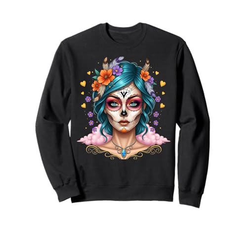 Buntes Totenkopf Damen Design – Mexikanischer Tag der Toten Sweatshirt von Mexikanische Skelett Kunst & Kultur Geschenkidee