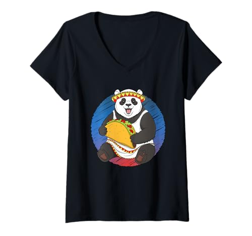 Damen Lustiger Pandabär Isst Mexikanisches Taco T-Shirt mit V-Ausschnitt Damen Lustiger Pandabär Isst Mexikanisches Taco T-Shirt mit V-Ausschnitt von Mexikanische Tacos Essen Pandabär Grafik