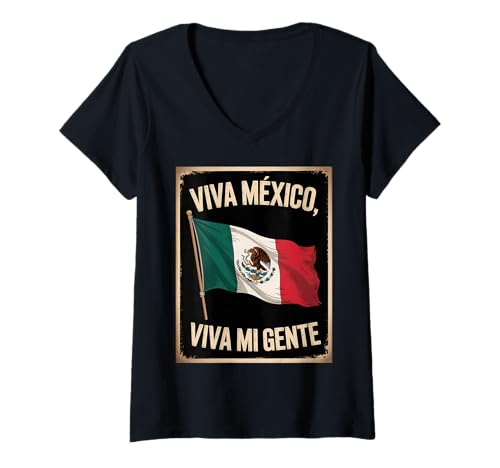 Damen Vintage Viva Mexiko, Lange Mein Volk, stolze mexikanische T-Shirt mit V-Ausschnitt Damen Vintage Viva Mexiko, Lange Mein Volk, stolze mexikanische T-Shirt mit V-Ausschnitt von Mexikanische Unabhängigkeitstag Geschenke für