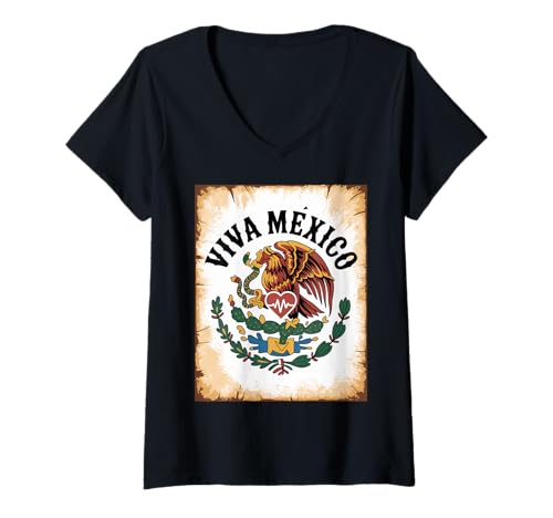 Damen Vintage Viva Mexiko, Lange Mein Volk, stolze mexikanische T-Shirt mit V-Ausschnitt Damen Vintage Viva Mexiko, Lange Mein Volk, stolze mexikanische T-Shirt mit V-Ausschnitt von Mexikanische Unabhängigkeitstag Geschenke für