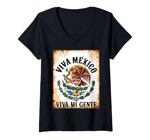 Damen Vintage Viva Mexiko, Lange Mein Volk, stolze mexikanische T-Shirt mit V-Ausschnitt Damen Vintage Viva Mexiko, Lange Mein Volk, stolze mexikanische T-Shirt mit V-Ausschnitt von Mexikanische Unabhängigkeitstag Geschenke für