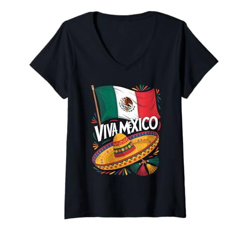 Damen Vintage Viva Mexiko, Lange Mein Volk, stolze mexikanische T-Shirt mit V-Ausschnitt Damen Vintage Viva Mexiko, Lange Mein Volk, stolze mexikanische T-Shirt mit V-Ausschnitt von Mexikanische Unabhängigkeitstag Geschenke für