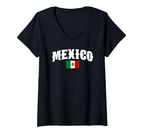 Damen Mexico Mexiko Flagge Fahne Design T-Shirt mit V-Ausschnitt von Mexiko Design Urlaub Flagge Fahne