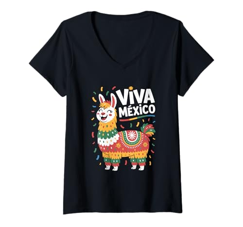 Damen Viva México Lama Mexiko Unabhängigkeitstag Konfetti Feier T-Shirt mit V-Ausschnitt Damen Viva México Lama Mexiko Unabhängigkeitstag Konfetti Feier T-Shirt mit V-Ausschnitt von Mexiko Unabhängigkeitstag Lama Konfetti Farben