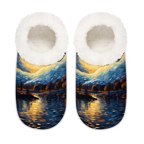 Abstrakte Sternennacht-Hausschuhe für Damen und Herren, Ölgemälde, Memory-Schaum, Hausschuhe, Slipper-Socken, multi, 37.5/38.5 EU Weit von Mexpekil