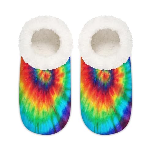 Abstrakte Wirbel Regenbogen Tie Dye Hausschuhe für Damen und Herren, Memory-Schaum, rutschfeste Slipper-Socken, multi, 37.5/38.5 EU Weit von Mexpekil