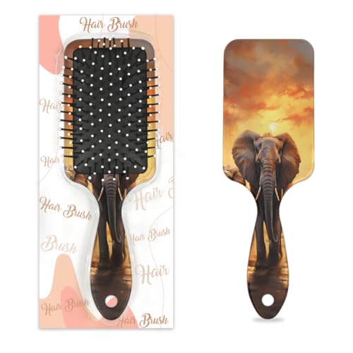 Afrikanische Elefanten-Haarbürste, Sonnenuntergang, Elefantenmuster, feucht, trocken, Luftkissen, Haarbürste aus Kunststoff, Entwirrer-Haarbürste für Kinder und Erwachsene, Geschenk für Damen und von Mexpekil