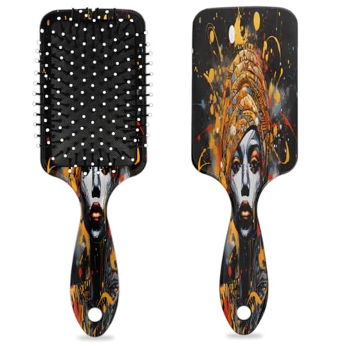 Afrikanische Frauen, ethnische Frauen, bemalte Haarbürste, nasses, trockenes Luftkissen, Haarbürste aus Kunststoff, Entwirrer, Haarbürste für Kinder und Erwachsene, Geschenk für die Schule, Geschenk von Mexpekil